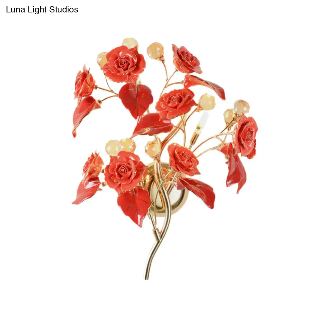 Modern Faceted Crystal Flower Sconce - Wall Mounted Bedroom Light Fixture With 3 Bulbs