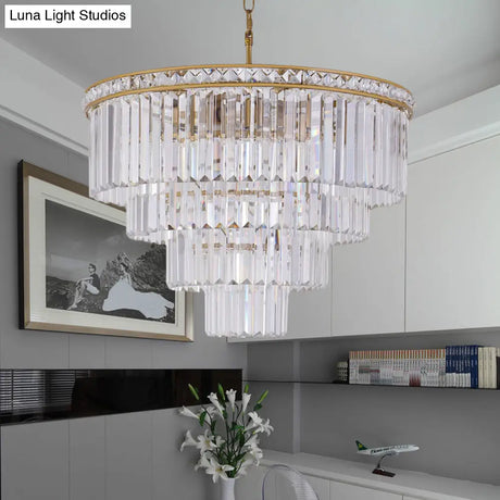 Modern Faceted Optical Crystal 6-Light Brass Chandelier - Four Tiers Ceiling Light 19.5’/23.5’ Wide
