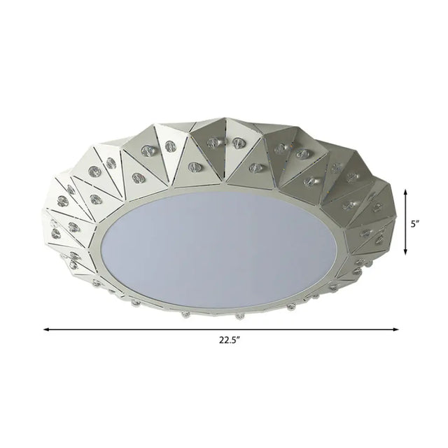 Modern Faceted Round Flushmount Light With Warm/White Led Lighting And Iron Shade 16.5/22.5 Wide