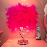 Modern Feather Bedroom Lamp: Cylindrical Nightstand Table Light With Crystal Drip Purple / A