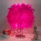 Modern Feather Bedroom Lamp: Cylindrical Nightstand Table Light With Crystal Drip Purple / D