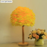 Modern Feather Flower Night Lamp: 1-Light Grey/Blue/Burgundy Wood Table Light For Bedroom