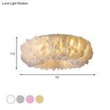 Modern Feather Flushmount Ceiling Light With 3/6 Fabric Heads In White/Grey/Pink For Bedroom