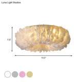 Modern Feather Flushmount Ceiling Light With 3/6 Fabric Heads In White/Grey/Pink For Bedroom