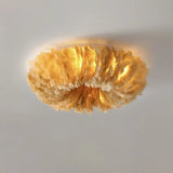 Modern Feather Flushmount Ceiling Light With 3/6 Fabric Heads In White/Grey/Pink For Bedroom 3 /
