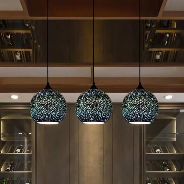 Modern Firework Glass Pendant Lamp For Dining Room With 1 Bulb - Geometry Design Silver / Globe