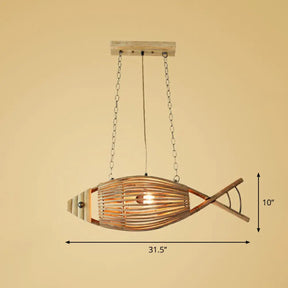 Modern Fish Chandelier Pendant Light: Bamboo Tea Room Hanging Lamp In Wood 1 /
