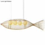 Modern Fish Chandelier Pendant Light: Bamboo Tea Room Hanging Lamp In Wood