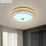 Modern Fishscale/Net Design Gold Drum Led Flushmount With Crystal Accents For Bedroom Ceiling
