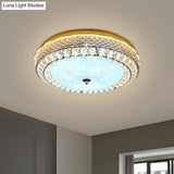 Modern Fishscale/Net Design Gold Drum Led Flushmount With Crystal Accents For Bedroom Ceiling