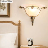 Modern Flare Milk Glass Wall Light: Brass Flush Mount Sconce For Bedside