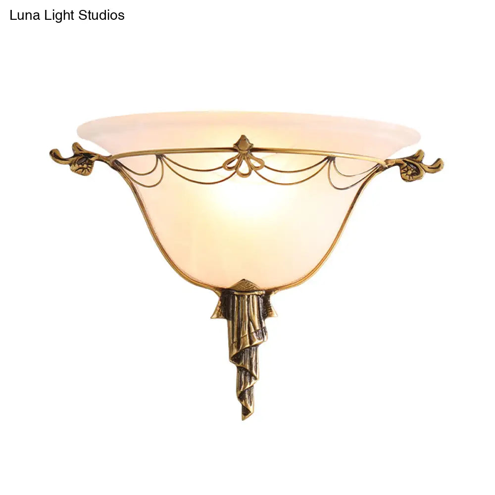 Modern Flare Milk Glass Wall Light: Brass Flush Mount Sconce For Bedside