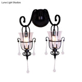 Modern Flared Black Wall Lamp With Clear Glass Shade