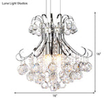 Modern Flared Crystal Chandelier: 3-Light Clear/Red/Black Hanging Lamp Kit For Living Room