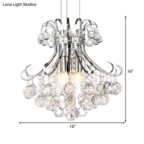 Modern Flared Crystal Chandelier: 3-Light Clear/Red/Black Hanging Lamp Kit For Living Room