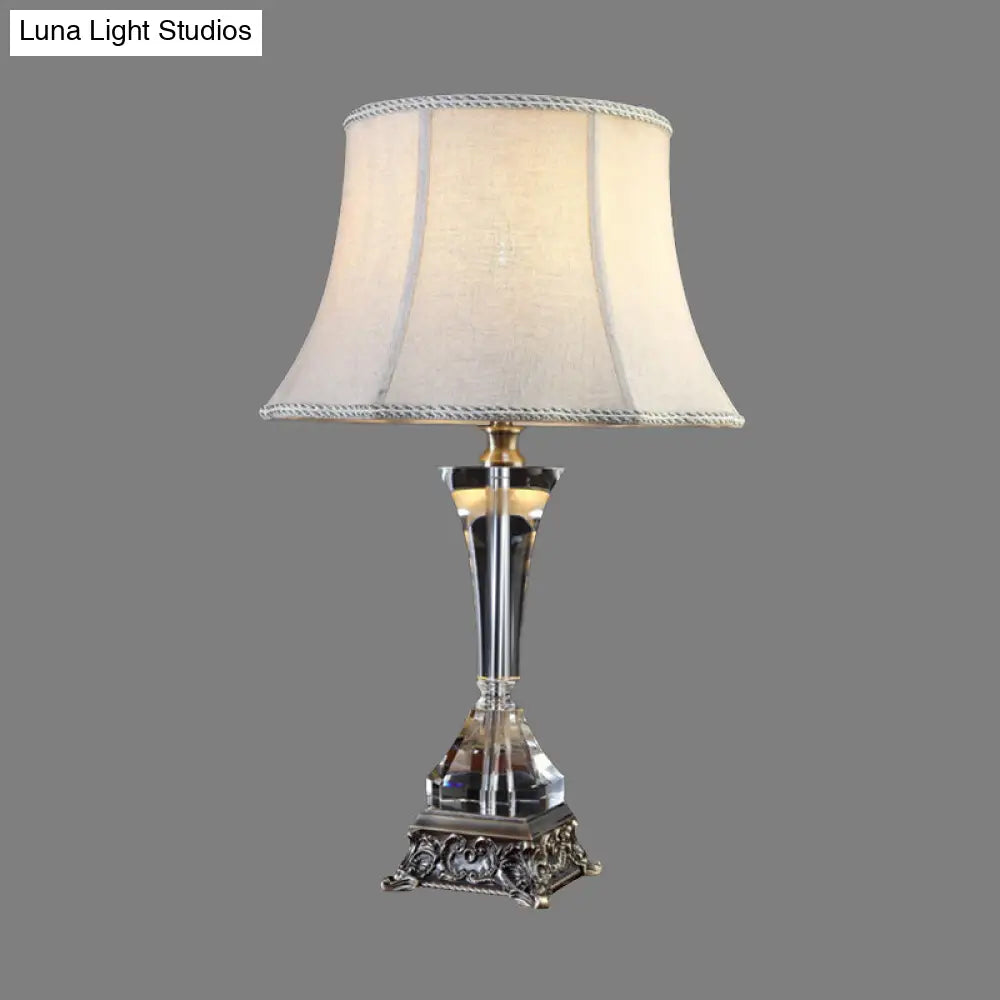 Modern Flared Fabric Desk Lamp With Metallic Base - Grey Table Light