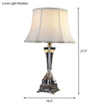 Modern Flared Fabric Desk Lamp With Metallic Base - Grey Table Light