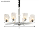 Modern Flared Glass Pendant Chandelier With Ribbed Design - Chrome Finish