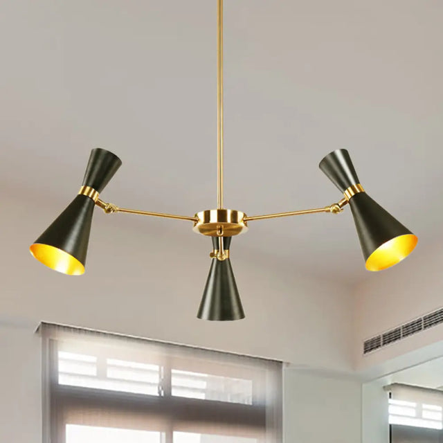 Modern Flared Iron Chandelier Pendant With Adjustable Lights - Black Ceiling Light For Living Room