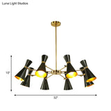 Modern Flared Iron Chandelier Pendant With Adjustable Lights - Black Ceiling Light For Living Room