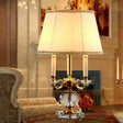Modern Flared Table Light: Fabric Shade 3 Heads White Reading Lamp With Crystal Base
