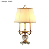 Modern Flared Table Light: Fabric Shade 3 Heads White Reading Lamp With Crystal Base