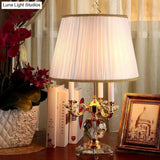 Modern Flared Table Light: Fabric Shade 3 Heads White Reading Lamp With Crystal Base