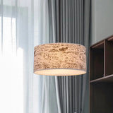 Modern Flaxen Drum Pendant Light With Script Lamp Shade - Available In 12 Or 16 Diameter