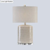 Modern Flaxen Drum Task Table Lamp For Living Room - 1 Head Fabric Night Light