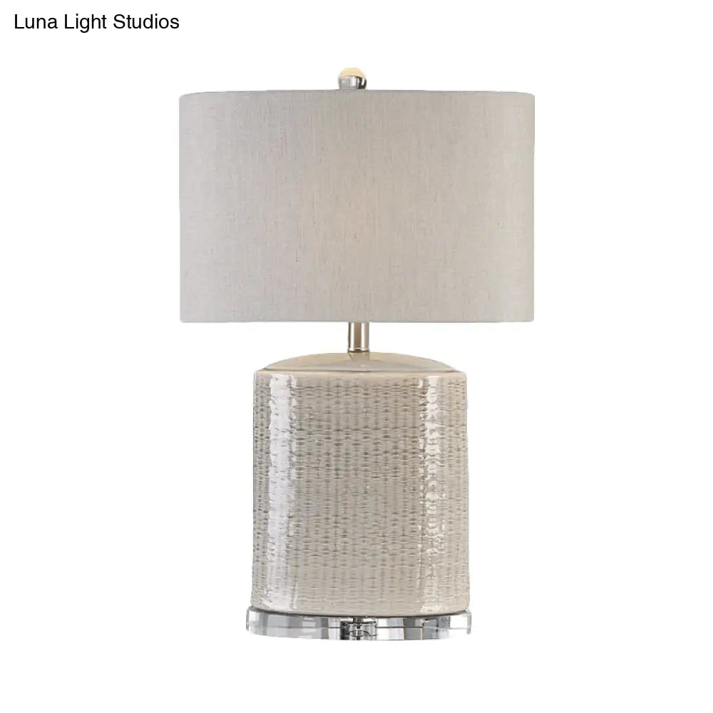 Modern Flaxen Drum Task Table Lamp For Living Room - 1 Head Fabric Night Light