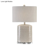 Modern Flaxen Drum Task Table Lamp For Living Room - 1 Head Fabric Night Light