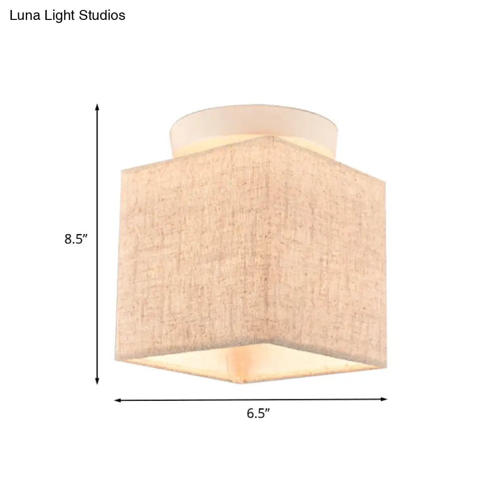 Modern Flaxen Fabric Small Semi Flush Mount Ceiling Light Fixture