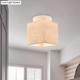 Modern Flaxen Fabric Small Semi Flush Mount Ceiling Light Fixture
