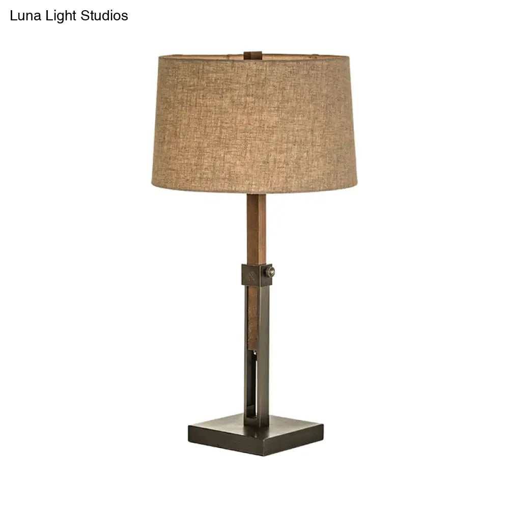 Modern Flaxen Nightstand Lamp With Drum Shade - Bedroom Task Lighting