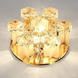 Modern Floral Ceiling Flush Light With Crystal Block - Led Hallway Flush - Mount Fixture Tan
