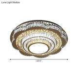 Modern Floral Crystal Block Led Ceiling Flushmount In Chrome - Warm/White Light