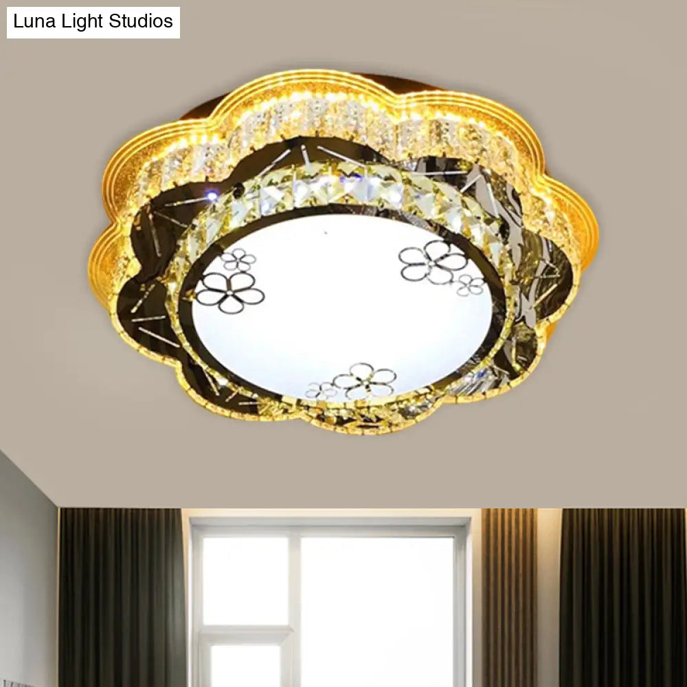 Modern Floral Glass Led Ceiling Flush - Chrome 19.5’/23.5’ Wide