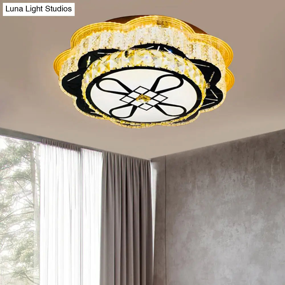 Modern Floral Glass Led Ceiling Flush - Chrome 19.5’/23.5’ Wide