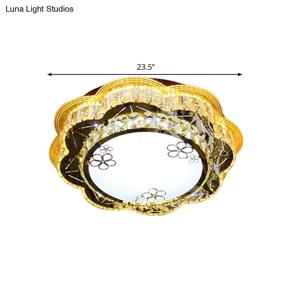 Modern Floral Glass Led Ceiling Flush - Chrome 19.5’/23.5’ Wide