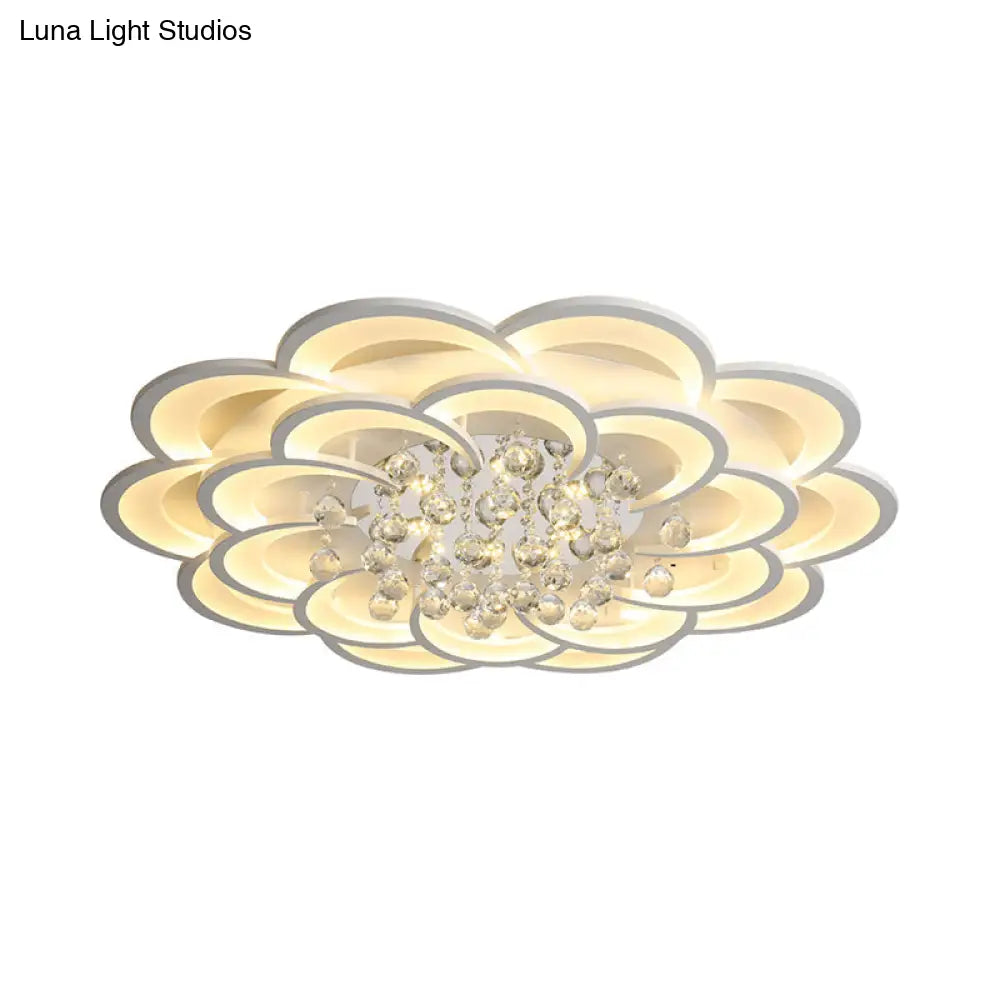 Modern Floral Iron Flush Mount Led Ceiling Light In Warm/White - 20.5’/27’/31.5’ W White Fixture