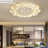 Modern Floral Iron Flush Mount Led Ceiling Light In Warm/White - 20.5’/27’/31.5’ W White Fixture