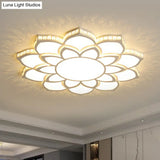 Modern Floral Led Ceiling Light With Clear Crystal Accents - Minimalist Design