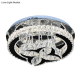 Modern Flower And Hoop Led Semi Flush Stainless Steel Crystal Ceiling Light