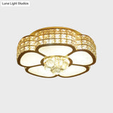 Modern Flower Ceiling Flush Light - Crystal Encrusted Mount Fixture In Gold 4/6 - Bulb