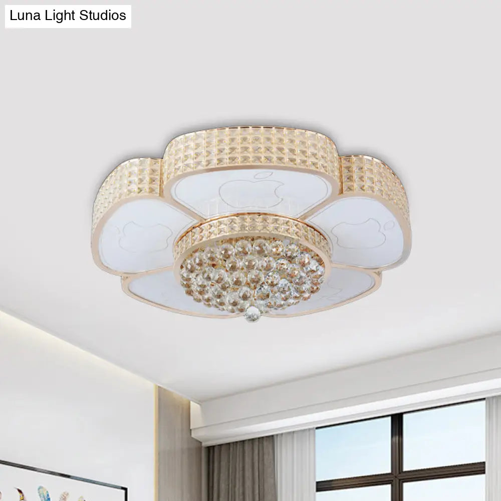 Modern Flower Ceiling Flush Light - Crystal Encrusted Mount Fixture In Gold 4/6 - Bulb