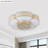 Modern Flower Ceiling Flush Light - Crystal Encrusted Mount Fixture In Gold 4/6 - Bulb