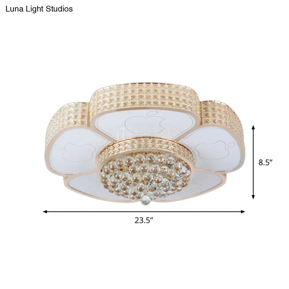 Modern Flower Ceiling Flush Light - Crystal Encrusted Mount Fixture In Gold 4/6 - Bulb