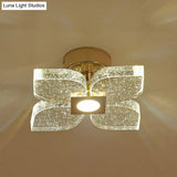 Modern Flower Crystal Ceiling Lamp In Gold With Led Lighting