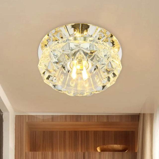Modern Flower Flush Mount Led Crystal Ceiling Lamp For Corridor Clear