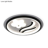 Modern Flower - Inspired Black Acrylic Led Flush Mount Light For Bedroom (Customizable In 15 Days)